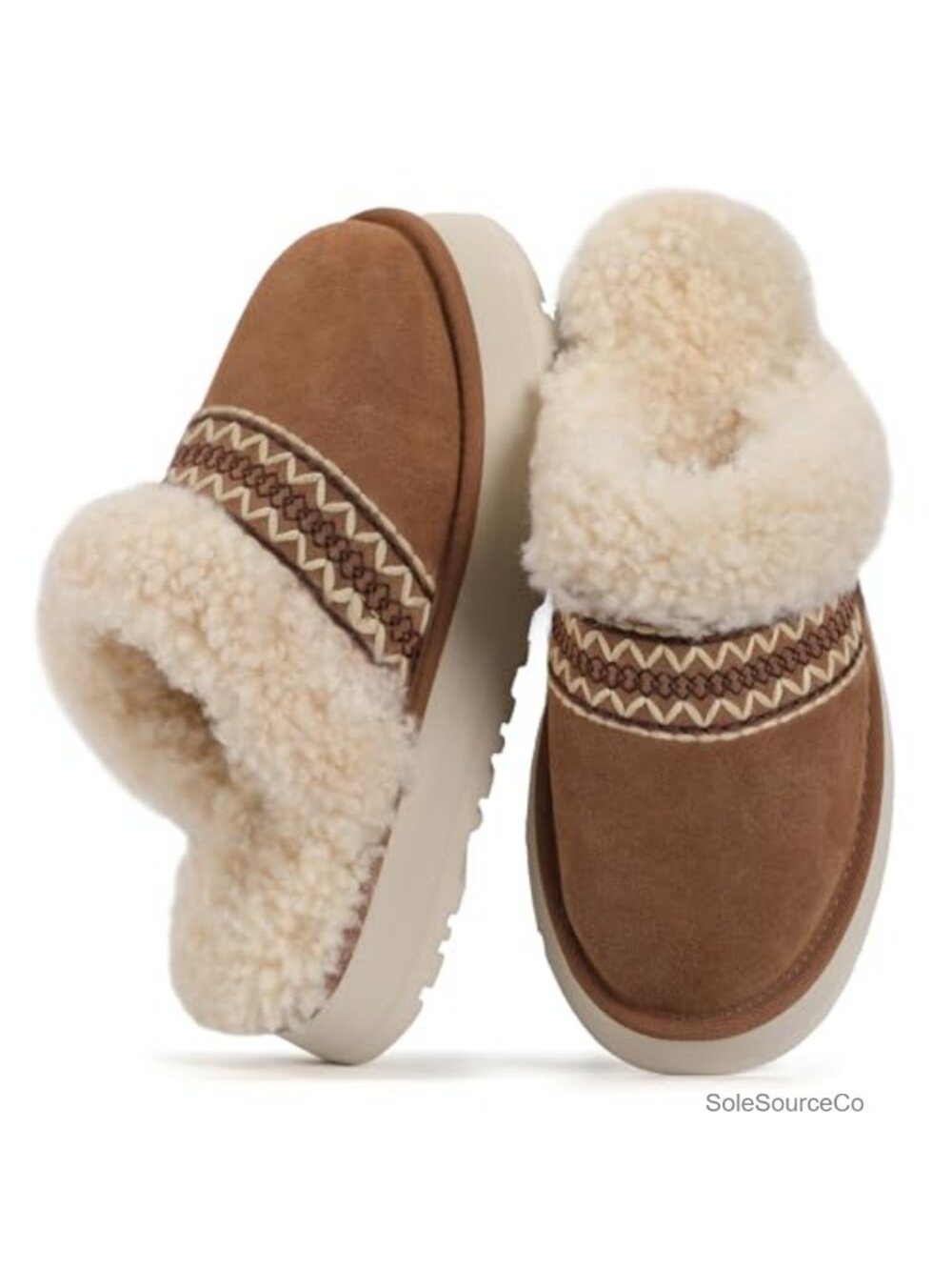 Women's Fuzzy Platform Slippers Indoor Outdoor Chevron Closed Toe Slip-On